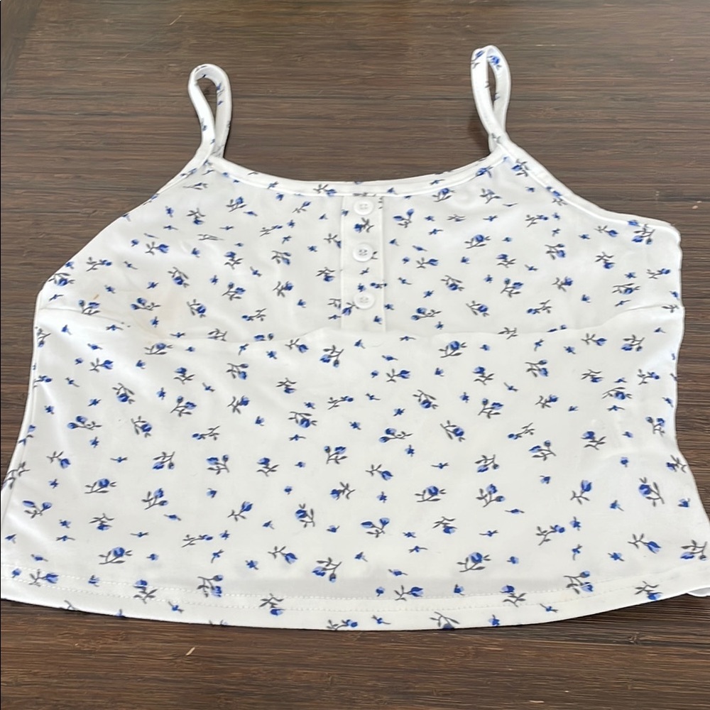 SHEIN Floral White and Blue Girls Top